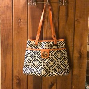 Spartina linen and leather handbag